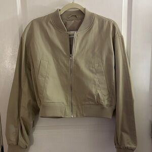 asos design washed cotton summer bomber jacket in stone - US 6